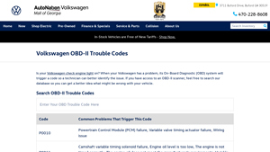 Volkswagen OBD-II Trouble Codes - AutoNation VW Mall of Georgia - manufacturer control code