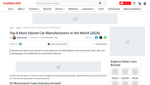 Top 8 Most Valued Car Manufacturers in the World (2024) - highest brand value car manufacturer