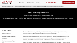 Tesla Warranty Protection (2024) - Carchex Content - tesla manufacturer warranty