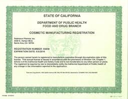FDB Certificates and Licenses - California Department of Public Health - california manufacturer