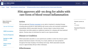 FDA approves add-on drug for adults with rare form of blood vessel ... - tavneos manufacturer
