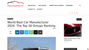 Focus2move| World Car Group Ranking- Top 30 in 2024 - largest automotive manufacturer