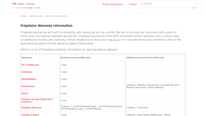 Frigidaire Warranty Information - frigidaire manufacturer warranty