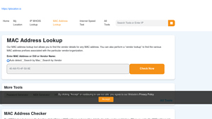 MAC Address Checker | MAC Address Lookup/Vendor Lookup - IPLocation - find manufacturer mac address