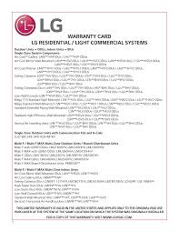 WARRANTY CARD LG RESIDENTIAL / LIGHT COMMERCIAL SYSTEMS - lghvac.com - lg manufacturer warranty