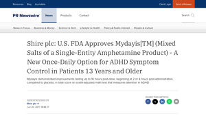 Shire plc: U.S. FDA Approves Mydayis[TM] (Mixed Salts of a Single ... - mydayis manufacturer website