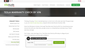 Tesla Warranty Check by VIN - VinAudit Canada - tesla manufacturer warranty
