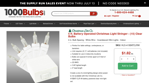 5 ft. Battery Operated Christmas Light Stringer - (15) Clear Bulbs - battery operated christmas lights bulk