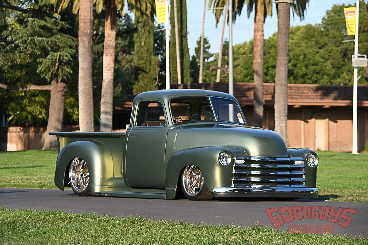 A relevant stock photo of 1953 chevy truck custom in a typical setting.