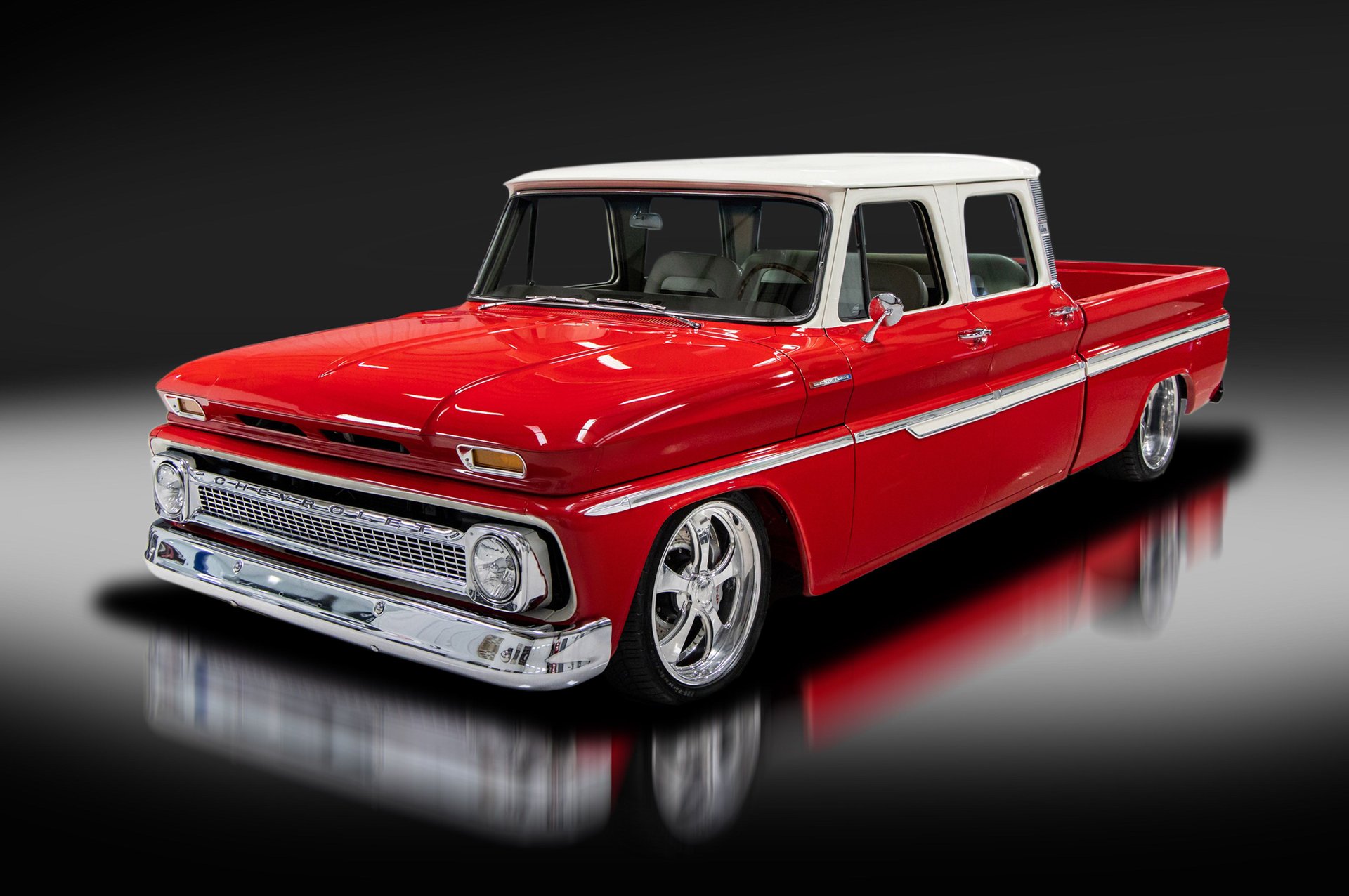A relevant stock photo of 1965 chevy truck custom in a typical setting.