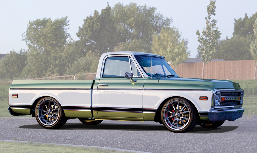 A relevant stock photo of 1970 chevy truck custom in a typical setting.