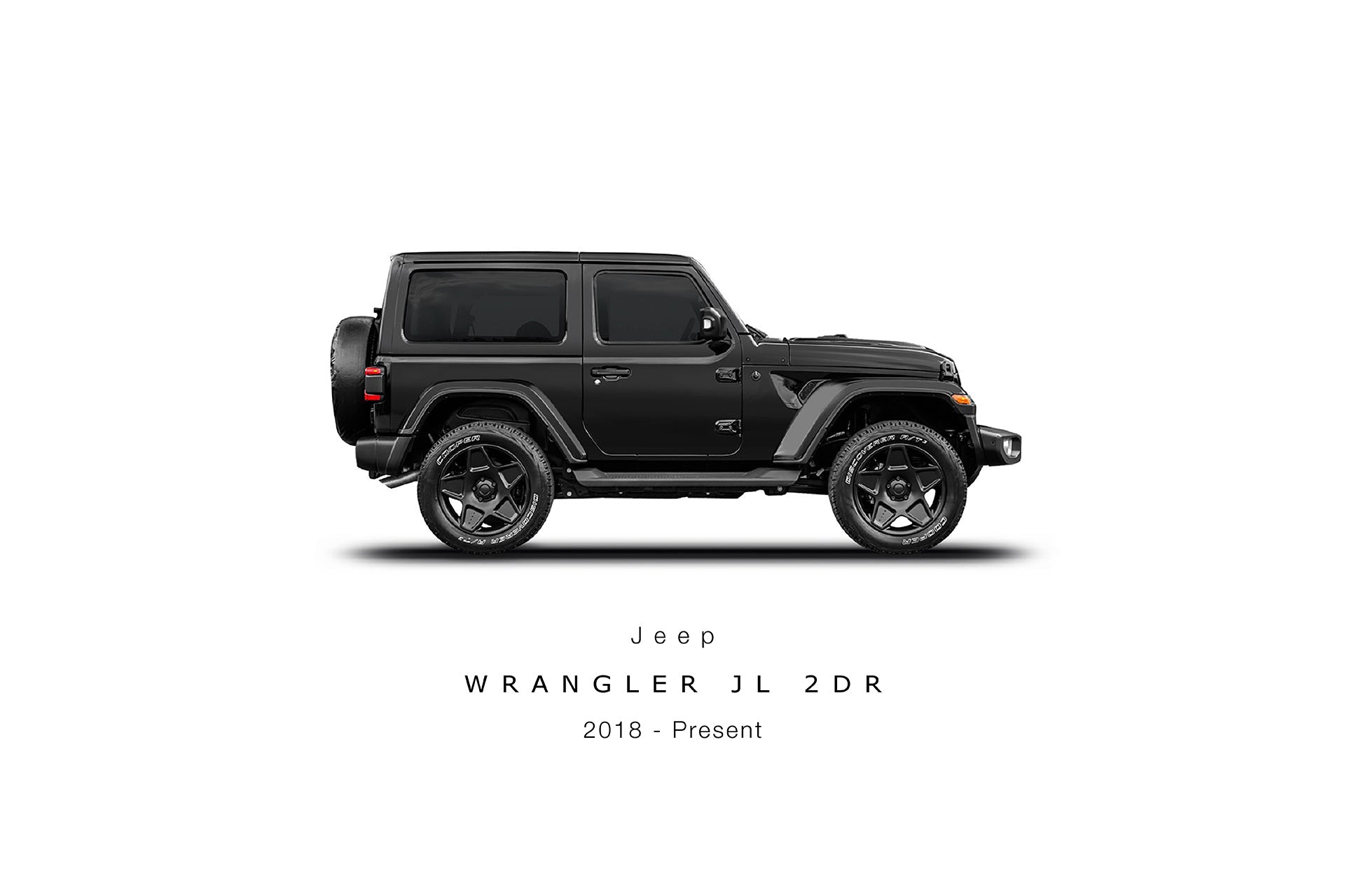 A relevant stock photo of 2 door jeep wrangler custom in a typical setting.