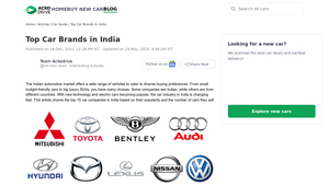 Top Car Brands in India - Top 15 Car Companies in India in 2025 - car manufacturer list