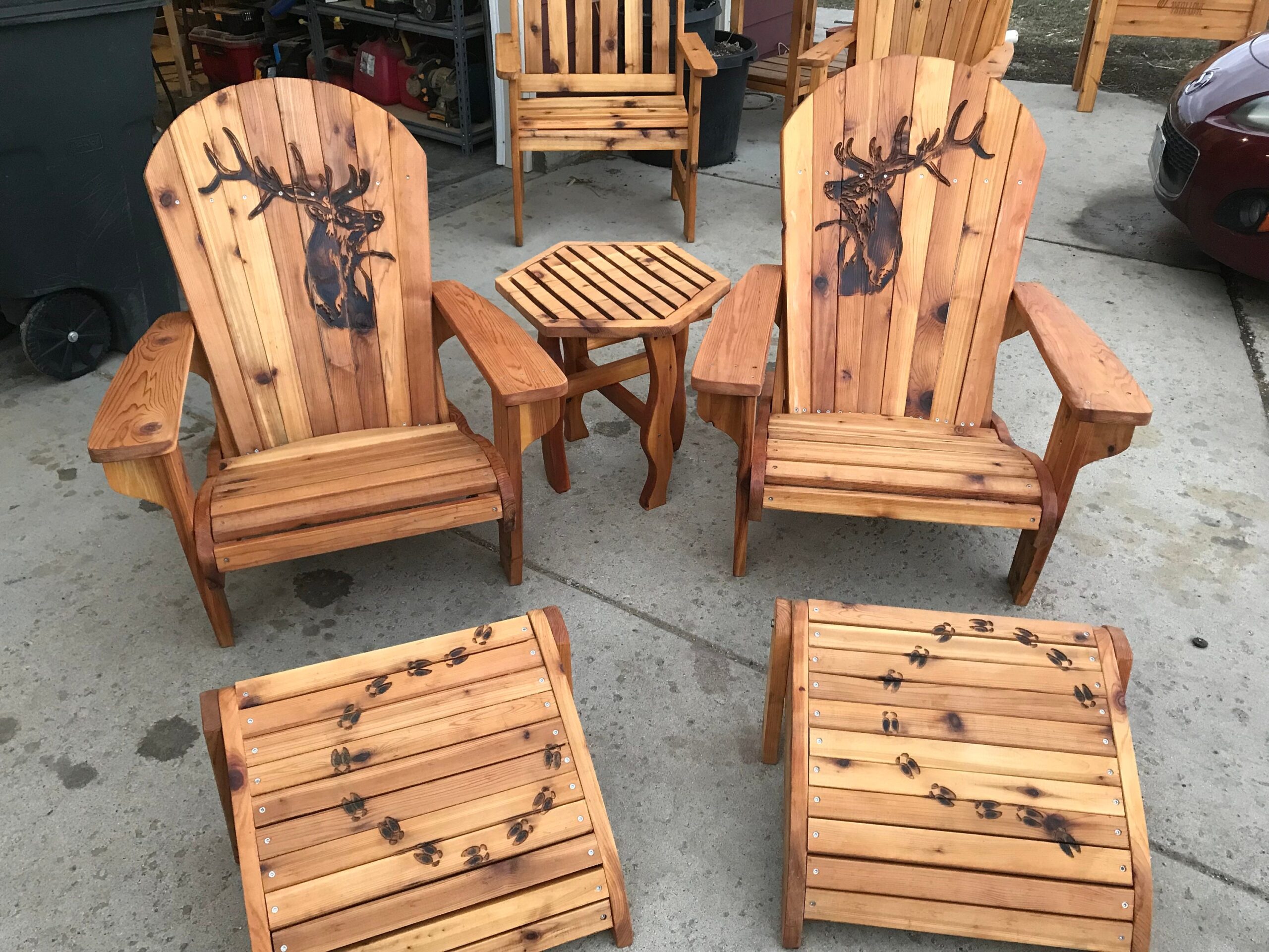 A relevant stock photo of adirondack chairs custom in a typical setting.