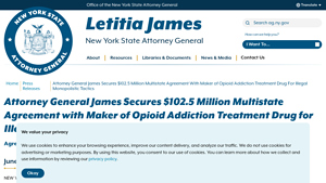 Attorney General James Secures $102.5 Million Multistate Agreement with ... - suboxone manufacturer