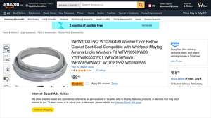 WPW10381562 W10290499 Washer Door Bellow Gasket Boot Seal Compatible ... - wfw9250ww01 whirlpool washer manufacturer date