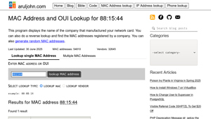 MAC Address Lookup for 88:15:44 - OUI IAB IEEE Vendor Search - Arul John - 88:15:44:a8:3e:80 mac address manufacturer