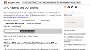MAC Address Lookup - MAC OUI IAB IEEE Vendor Search - Arul John - mac address manufacturer finder