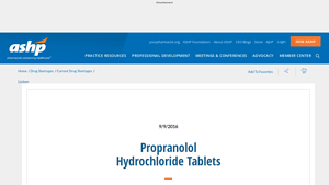 Drug Shortage Detail: Propranolol Hydrochloride Tablets - ASHP - actavis drug manufacturer
