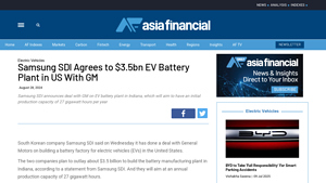 Samsung SDI Agrees to $3.5bn EV Battery Plant in US With GM - samsung battery company