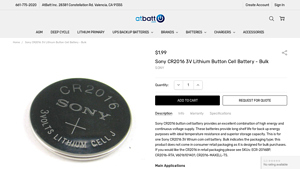 Sony CR2016 3V Lithium Button Cell Battery - Bulk - AtBatt.com - cr2016 bulk