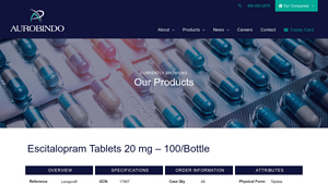 Escitalopram Tablets 20 mg - 100/Bottle | Aurobindo Pharma USA - lexapro manufacturer website