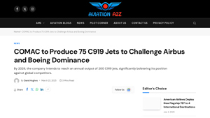 COMAC to Produce 75 C919 Jets to Challenge Airbus and Boeing Dominance - chinese airplane manufacturer