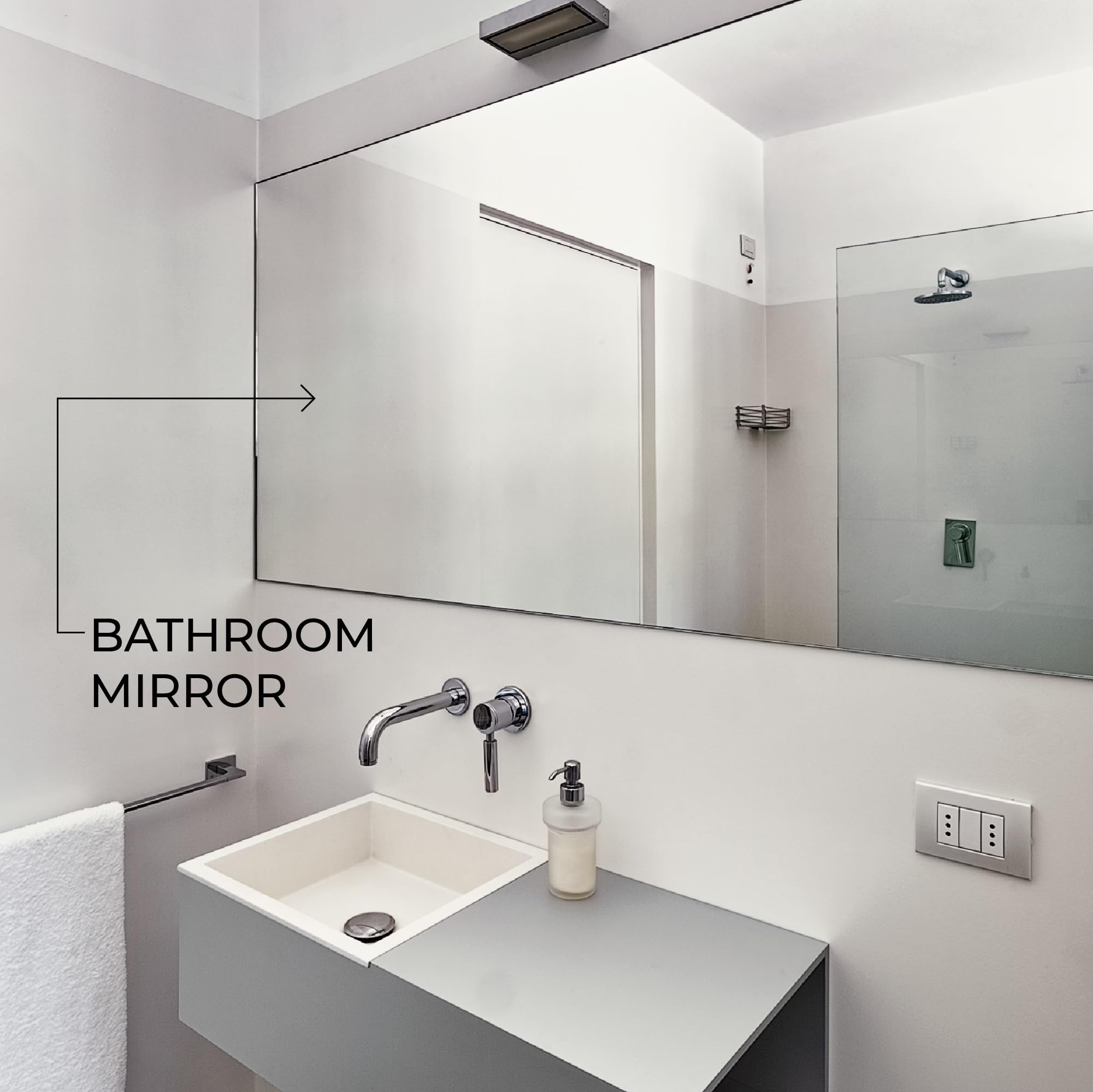 A relevant stock photo of bathroom mirror custom in a typical setting.