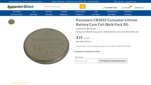 Panasonic CR2032 Consumer Lithium Battery Coin Cell (Bulk Pack ... - 2032 battery bulk