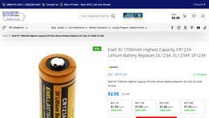 Exell 3V 1700mAh Highest Capacity CR123A Lithium Battery ... - cr123 bulk