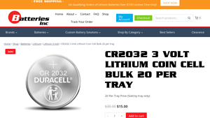 CR2032 3 Volt Lithium Coin Cell Bulk 20 per tray - Batteries Inc. - 2032 battery bulk