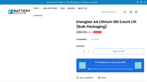 Energizer AA Lithium 100 Count L91 (Bulk Packaging) - Battery Dealer - aa lithium batteries bulk