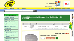 CR2450 Panasonic Lithium Coin Cell Battery 3V 620mAh - BatteryGuy - cr2450 bulk
