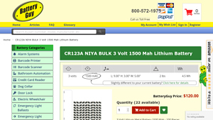 CR123A NIYA BULK 3 Volt 1500 Mah Lithium Battery - BatteryGuy - cr123a lithium batteries bulk