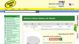 CR1616 Lithium Battery 3V 50mAh - BatteryGuy - cr1616 battery bulk