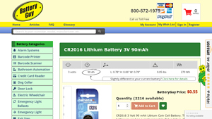 CR2016 Lithium Battery 3V 90mAh - BatteryGuy - cr2016 battery bulk