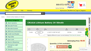 CR1616 Lithium Battery 3V 50mAh - BatteryGuy - cr1616 bulk