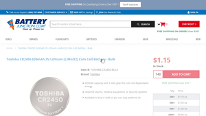 Toshiba CR2450 Bulk - Battery Junction - cr2450 battery bulk