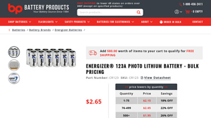 Energizer® 123A Photo Lithium Battery - Bulk Pricing - 123 battery bulk