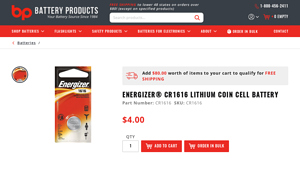 Energizer® CR1616 Lithium Coin Cell Battery - cr1616 bulk