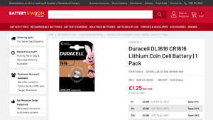 Duracell DL1616 CR1616 Lithium Coin Cell Battery | 1 Pack - cr1616 battery bulk