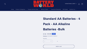 Standard AA Batteries - 4 Pack - AA Alkaline Batteries -Bulk - double a batteries bulk