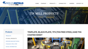 Tin Mill Products - Berlin Metals - tinplate sheet factory