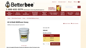 60 LB Bulk Wildflower Honey - Betterbee - honey bulk
