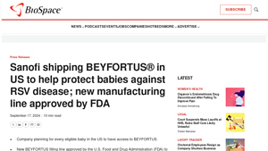 Sanofi shipping BEYFORTUS® in US to help protect babies ... - BioSpace - beyfortus manufacturer
