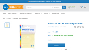 Wholesale 3x3 Yellow Sticky Note 50ct - BLU School Supplies - sticky notes bulk