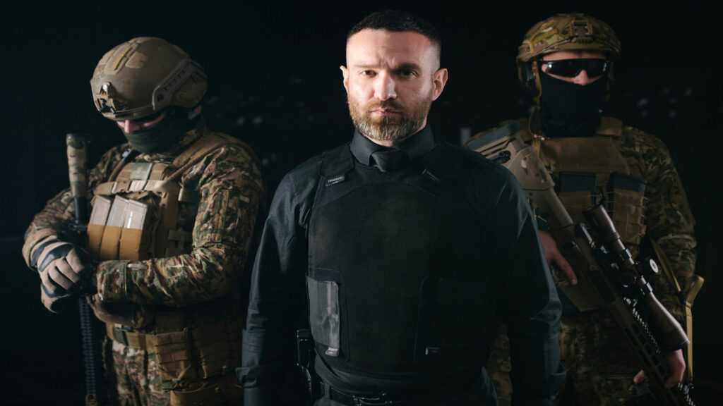A relevant stock photo of body armor manufacturer in a typical setting.
