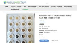 Panasonic CR2450 3V Lithium Coin Battery Pack of 20 - cr2450 bulk
