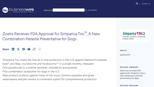 Zoetis Receives FDA Approval for Simparica Trio - Business Wire - simparica trio manufacturer