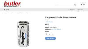 Energizer CR123A 3V Lithium Battery - cr123 bulk